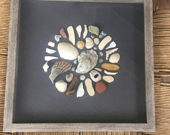 Coastal Seashell Shadowbox Art, Framed Seashell Beach Art