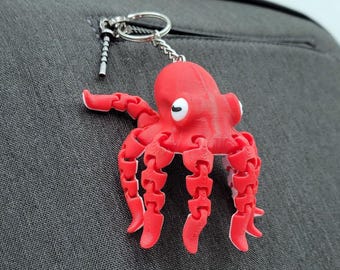 Mini Red Octopus Fidget Toy: Flexible 3D Printed Keychain