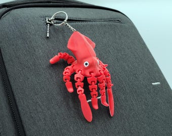 Red Squid Fidget Toy: Flexible 3D Printed Keychain - Ocean Lover Gift