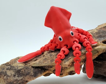 Red Squid Fidget Toy: Flexible 3D Printed Ocean Creature