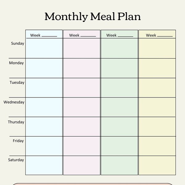 Monatlicher Essensplaner und Einkaufsliste