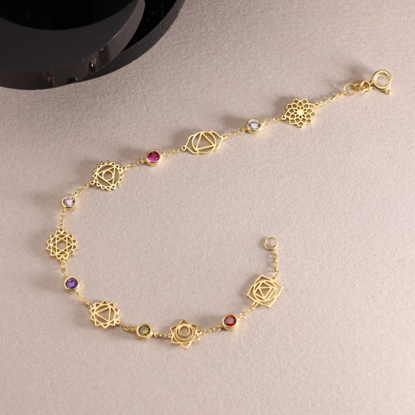 Dainty 7 Chakra Bracelet for Women, Spiritual Healing Crystal Jewelry,Energy Balance Bracelet, Yoga Meditation Reiki Spirituality Charm