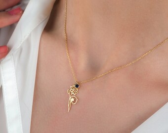 Sterling Silver Birth Flower Necklace • Personalized Birthstone Jewelry