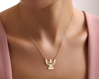 Sterling Silver Angel Necklace, Minimalist Guardian, Christmas Gift