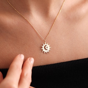 Sun Necklace,Sun Moon And Star Necklace,Cosmic Necklace,Moon Necklace engraved necklace .Mothers Day Gift, christmas day gifti,Star Necklace