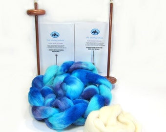 Double Drop Spindle Yarn Spinning Kit, Biloxi Blues, With Both Top and Bottom Whorl Spindle