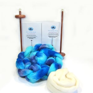 Double Drop Spindle Yarn Spinning Kit, Biloxi Blues, With Both Top and Bottom Whorl Spindle image 1