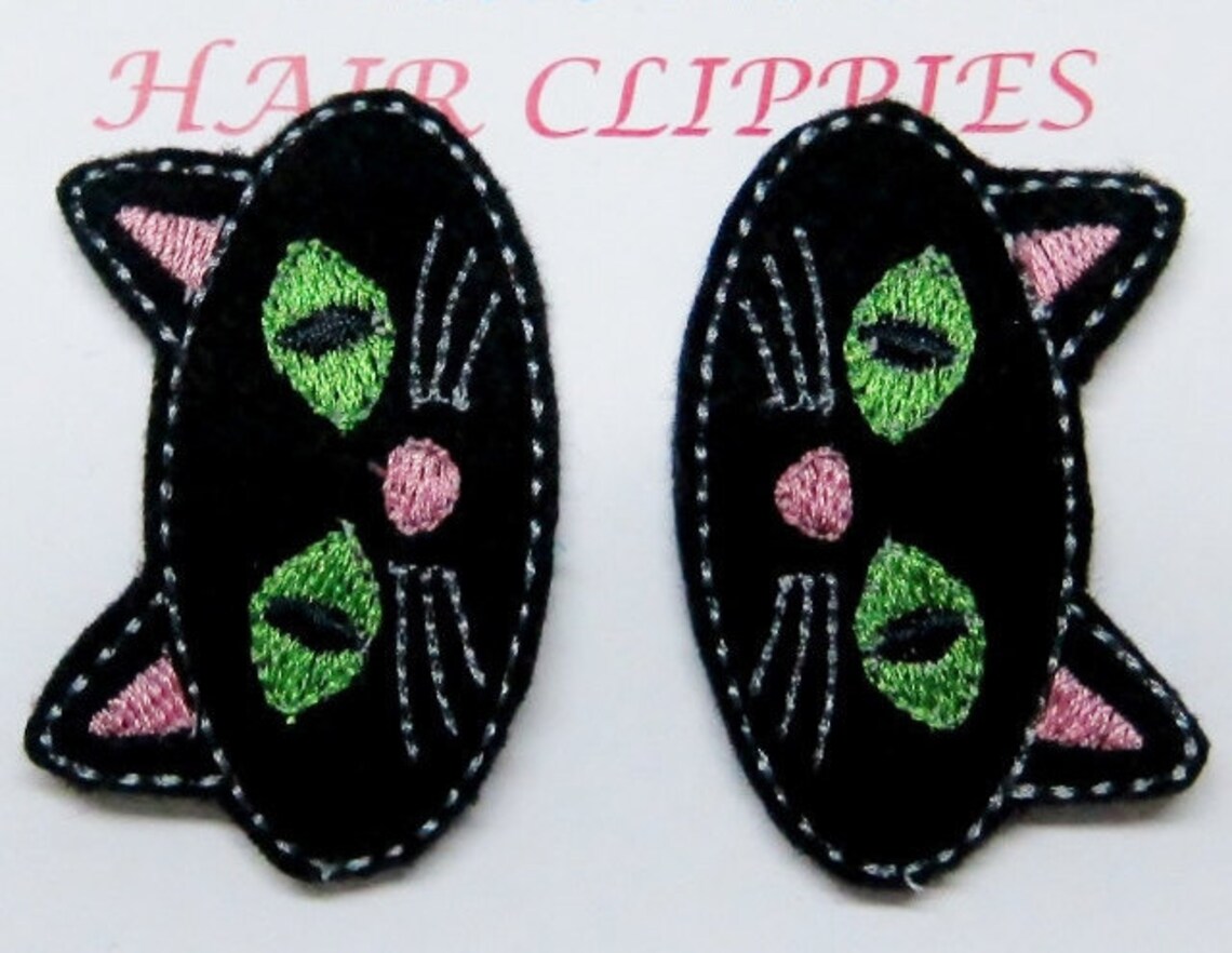 Black Cat Hair Clips Set of 2 Embroidered on Felt Etsy