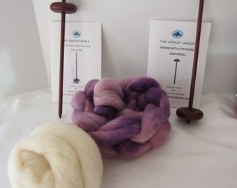 Double Drop Spindle Yarn Spinning Kit, Maine Autumn, With Both Top and Bottom Whorl Spindle