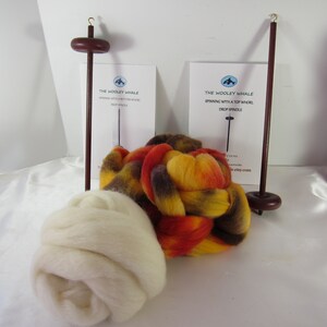 Double Drop Spindle Yarn Spinning Kit, Maine Autumn, With Both Top and
