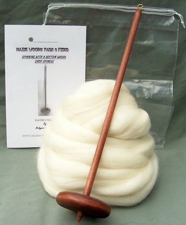 Art Yarn Drop Spindle W/fiber, Wood Burned Spiral Design, Bottom Whorl,  Spin & Ply Chunky Yarn, Wooden Yarn Spindle for Thick Yarn 