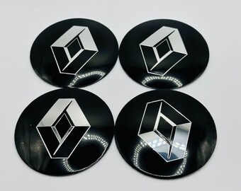 4 emblèmes d'autocollants d'enjoliveurs de roue Renault de 65 mm pour enjoliveurs de centre de roue de 68 mm, 75 mm et 138 mm de couleur noir/argent, autocollants de roues Renault