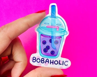 Bobaholic Bubble Tea Sticker | Hand-Drawn Waterproof Vinyl (2.5 x 1.5")