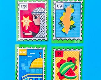 P@lestine Fundraising Postage Stamp Stickers | Hand-Drawn Waterproof Vinyl (2 x 1.5")