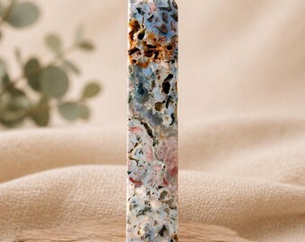 Colorful Moss Agate & Ocean Jasper Tower | Large Crystal Point | Blue Pink Agate Obelisk | Healing Crystal Decor | Unique Statement Crystal