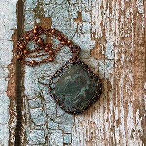 Copper Wire Wrapped Chrysocolla Pendant