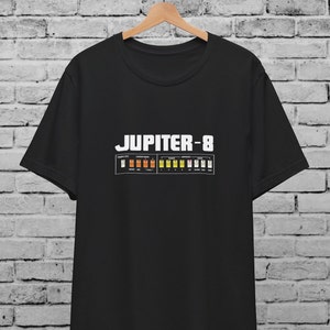 Jupiter 8 Multicolor Unisex T-Shirt,Vintage Synthesizer, Moog Korg Roland, Analog Synth Shirt, Juno 6 SH-101,Electronic Music, TR-909 TR-808