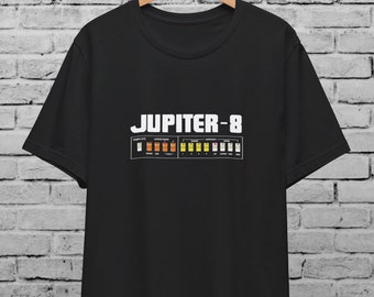 Jupiter 8 Multicolor Unisex T-Shirt,Vintage Synthesizer, Moog Korg Roland, Analog Synth Shirt, Juno 6 SH-101,Electronic Music, TR-909 TR-808