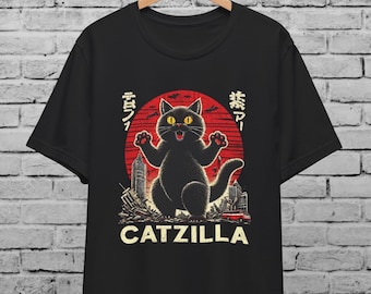 Japanese Catzilla Multicolor Unisex T-Shirt Vintage Japan Anime Manga Style Streetwear Godzilla Parody