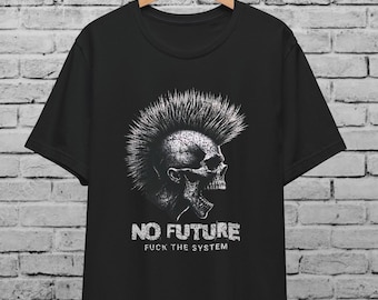 No Future Punk Skull Multicolor Unisex T-Shirt Gothic Grunge Punk Rock Tee  Goth Style Alternative Fashion  Streetwear