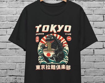 Tokyo Ramen Club Multicolor Unisex T-Shirt Retro Japanese Kaiju Godzilla Design Vintage Japan Streetwear