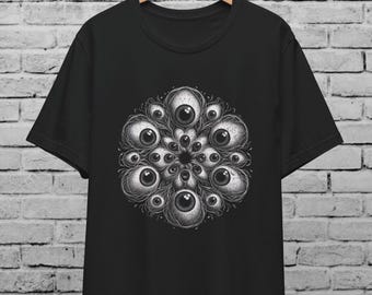 All Seeing Eyes Multicolor Unisex T-Shirt   Surreal Art Design  Dark Gothic Tee   Trippy Psychedelic Eye