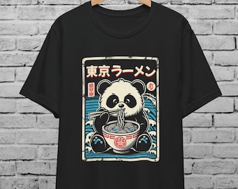 Ramen Panda Multicolor Unisex T-Shirt , Vintage Japanese Poster , Kawaii Style , Anime Tee
