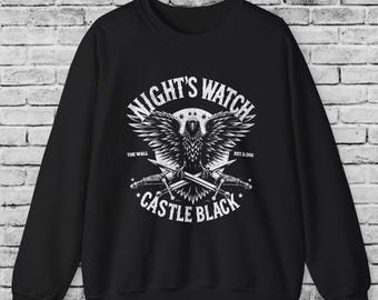 Gothic Raven Watcher Sweatshirt, Northern Fortress Warrior Hoodie, Vintage Winter Guardian Style Gift