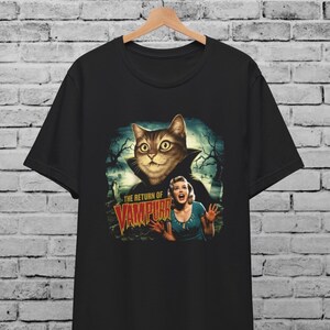 Return of the Vampurr Multicolor Unisex T-Shirt For Men & Women, Vampire Cat, Dracula Cat Meme, Funny Gift Shirt, Halloween Shirt,Retro 40s