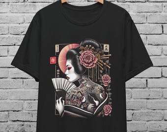 Japanese Geisha Multicolor Unisex T-Shirt  Vintage Ukiyo E  Art Tee  Aesthetic Streetwear  Samurai Tattoo Style Japan Anime