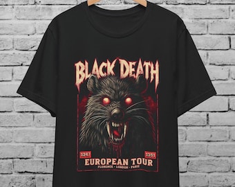 Black Death Multicolor Unisex T-Shirt Gothic Fashion Plague Rat Graphic  Punk Grunge Rock Clothing Dark Humor  Goth Style  Metal Band Parody