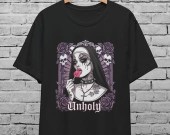 Unholy Gothic Nun Multicolor Unisex T-Shirt Dark Aesthetic Streetwear  Alternative Punk Grunge Tee  Tattoo Inspired Horror Fashion