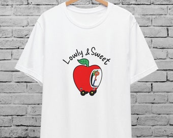 Lowly & Sweet Unisex Multicolor T-Shirt For Men And Women, Worm Apple Car, Vintage Cartoon Style ,Apple Worm ,Cool Funny Gift ,Graphic Shirt