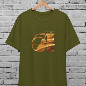 May include: A green t-shirt with a gold metallic graphic of the number 54 with the word "STUDIO" above it.