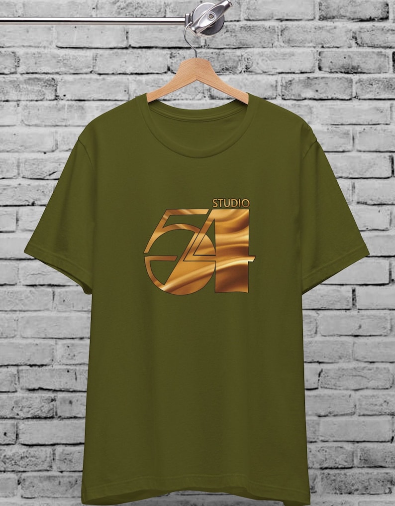 May include: A green t-shirt with a gold metallic graphic of the number 54 with the word "STUDIO" above it.