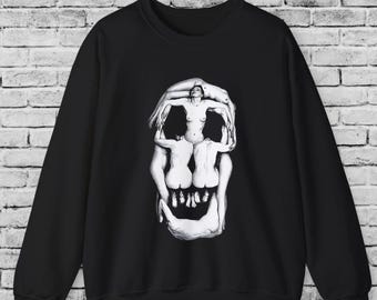 Surrealist Skull Illusion Sweatshirt, Gothic Surrealism Art Hoodie, Artistic Macabre Style Gift