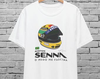 Ayrton Senna Helmet Multicolor Unisex T-Shirt For Men & Women,“O Medo Me Fascina”,Formula One,F1 Shirt ,Vintage Racing Gift,Motorsport Shirt