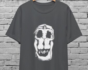 Surrealist Skull Illusion T-shirt, Memento Mori Gothic Art Tee