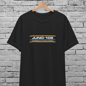 Juno 106 Multicolor Unisex T-Shirt, Vintage Synthesizer, Moog Korg Roland, Analog Synth Shirt, Jupiter SH 101,Electronic Music, House Techno
