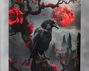 Gothic Raven MagSafe Phone Case: Dark Academia Full Moon Bird Art
