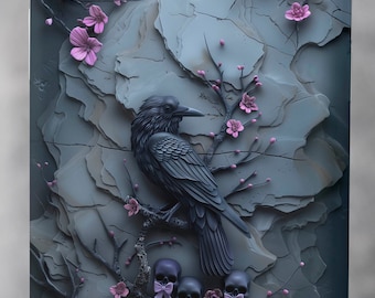 Gothic Raven Phone Case: 3D Skull, Dark Academia Style