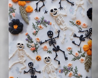 Dancing Skeleton Phone Case: Vintage Floral Embroidery Look