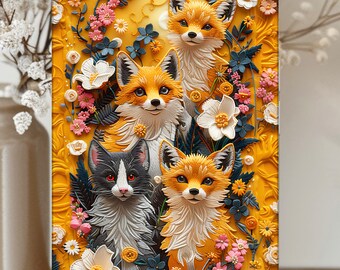 Cute Fox Floral Collage Phone Case, Trendy Animal Lover Gift