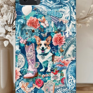 Cute Coquette Western Corgi Collage Phone Case Gift Idea Dog Lover Charm Chic 3D Cover Illusion Animal Trendy Preppy iPhone Samsung Cow Girl