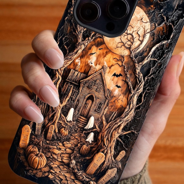 Haunted House Carved Phone Case: Goth Halloween iPhone & Galaxy