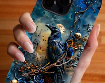 Dark Raven Phone Case: Gothic Cottagecore Bird Skulls - iPhone, Pixel, Samsung