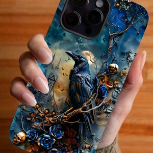 Dark Raven Phone Case: Gothic Cottagecore Bird Skulls - iPhone, Pixel, Samsung