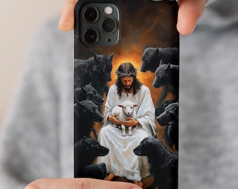 Jesus Protects Lamb MagSafe iPhone Case: Christian Inspirational Art