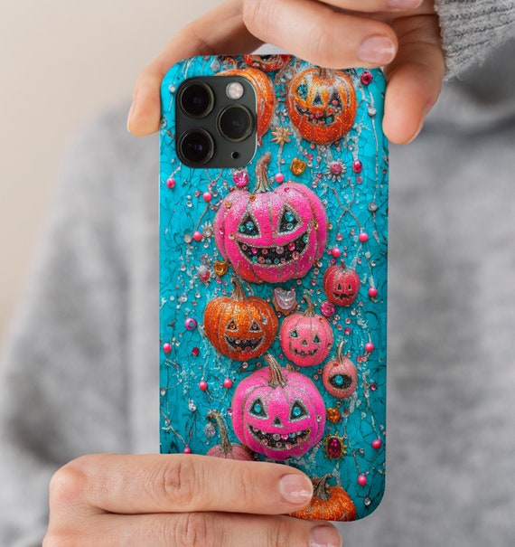 Glam Halloween Pumpkin Phone Case: Sparkle Rhinestone Mosaic