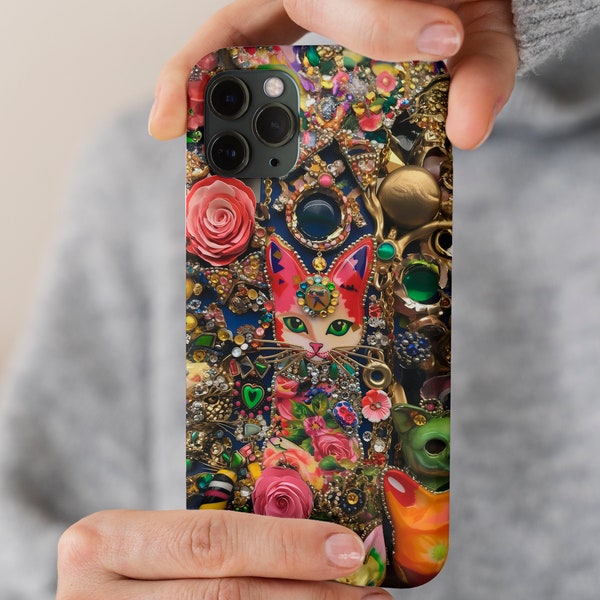 Vintage Mosaic Phone Case Festival Art Charms Jewelry Tiles iPhone 15 14 13 12 11 Pixel Samsung Embroidery Look Floral Retro Bejeweled Bling